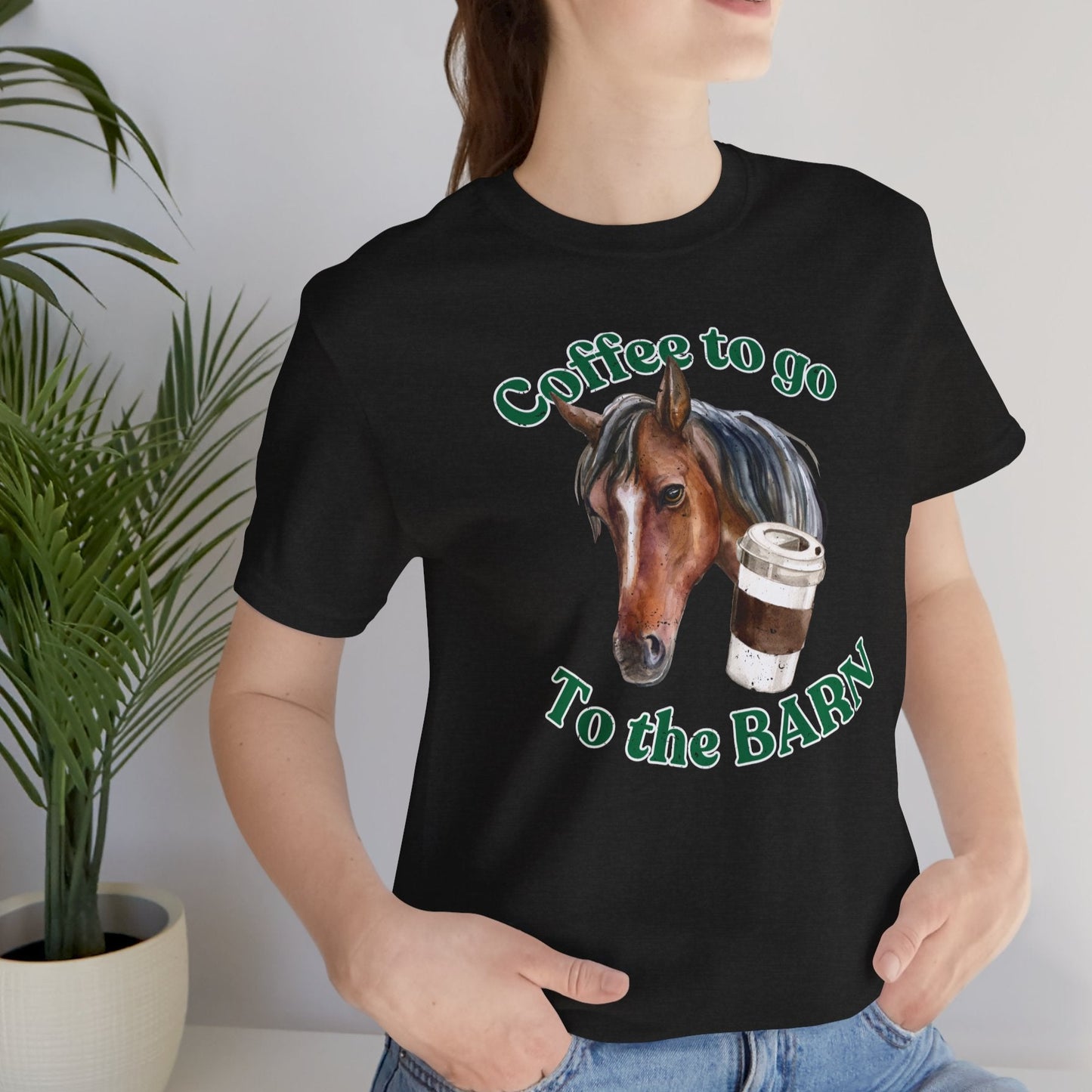 Coffee to the Barn Bay Horse T-shirt black model