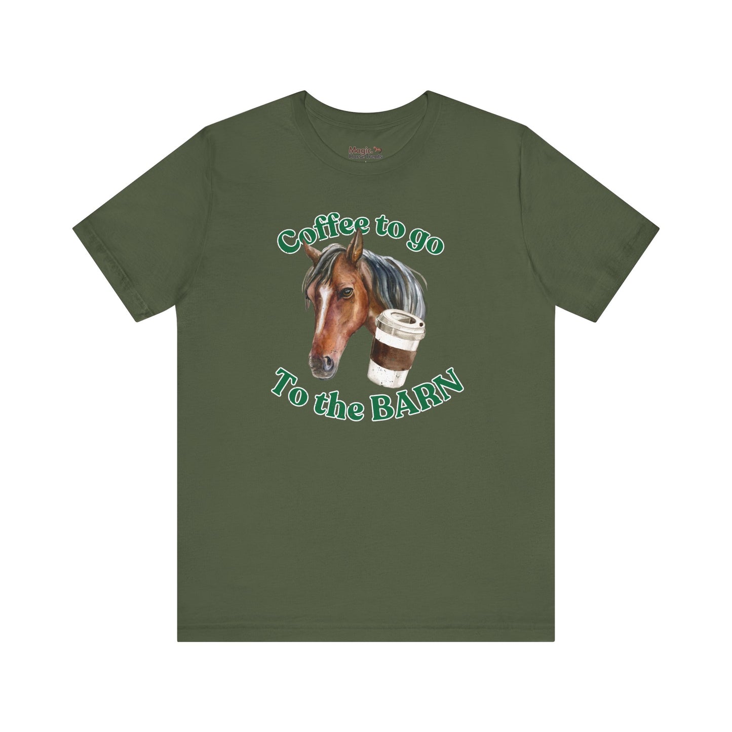 Coffee to the Barn Bay Horse T-shirt green
