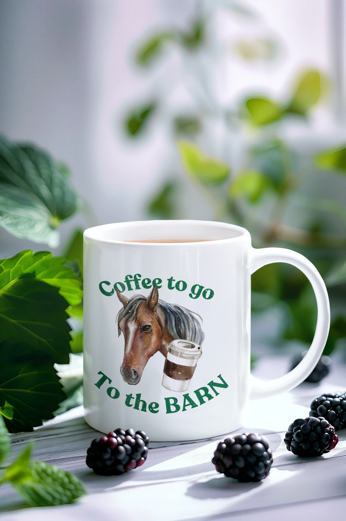 Coffee to the barn Bay Horse white mug side