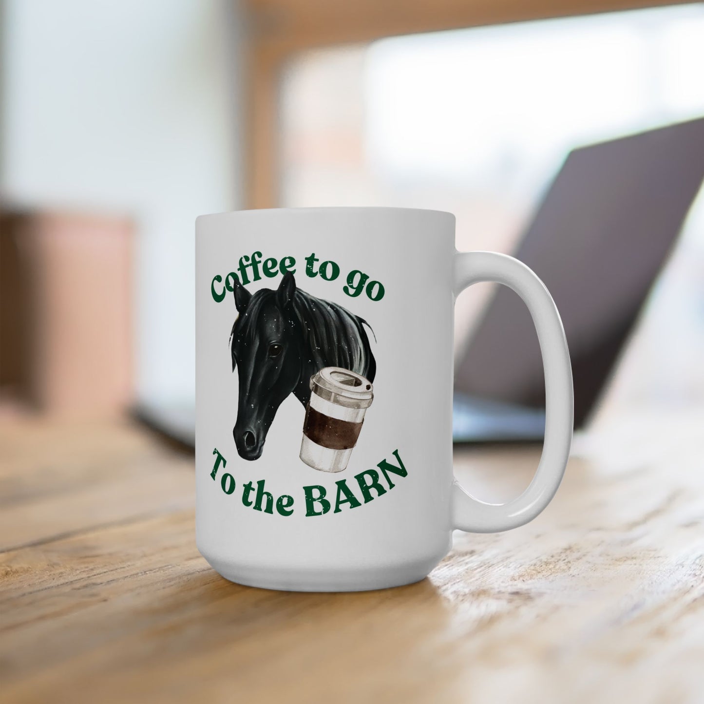 Coffee to the barn Black Horse white mug front