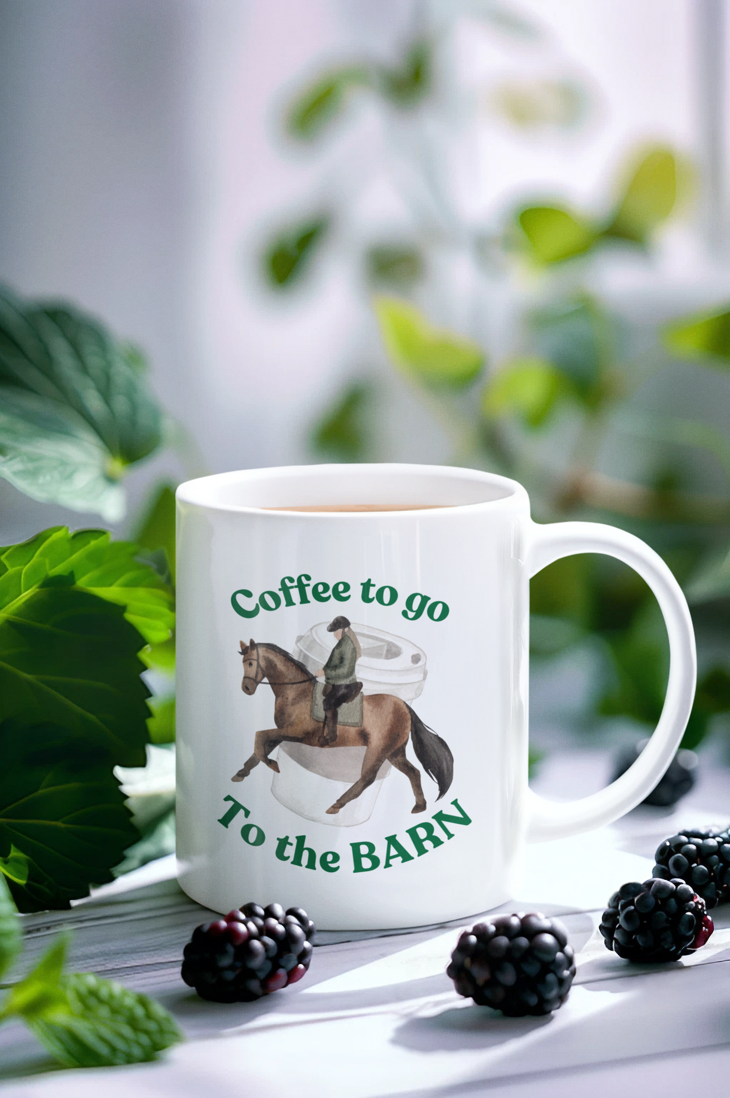 Coffee to the barn Horse Riding white mug back