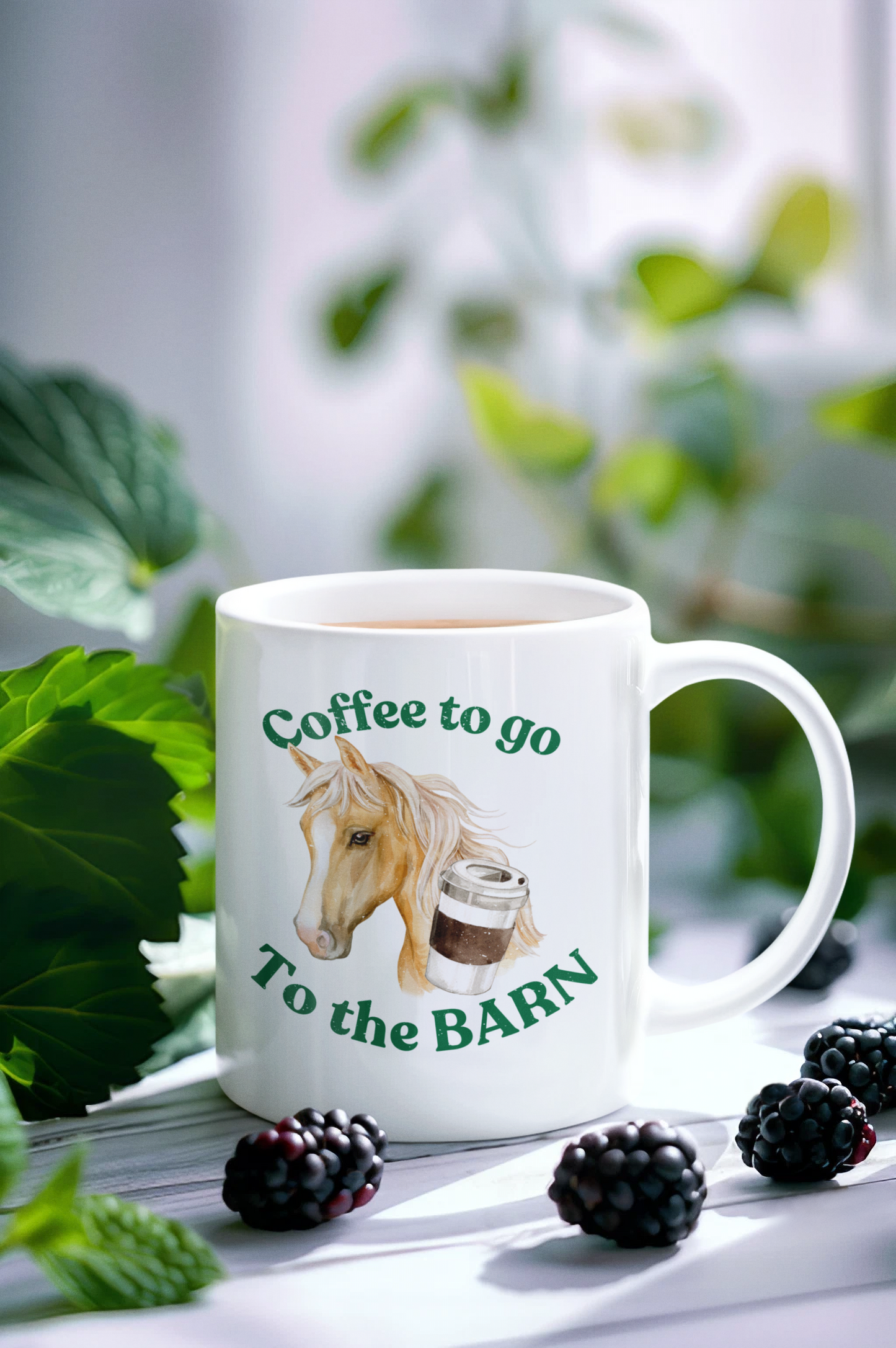 Coffee to the barn Palomino Horse white mug back