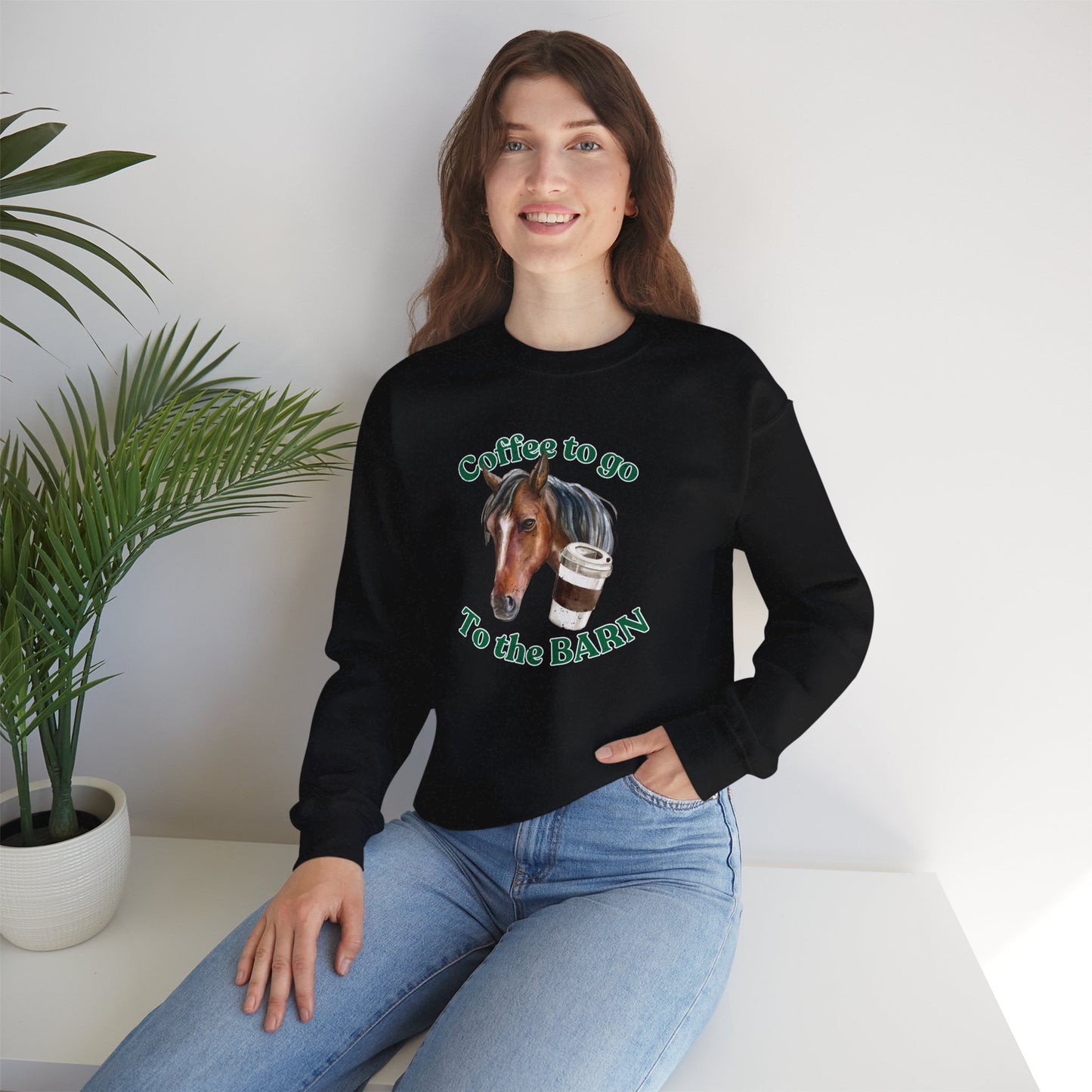 Coffee to the barn bay horse sweatshirt black model