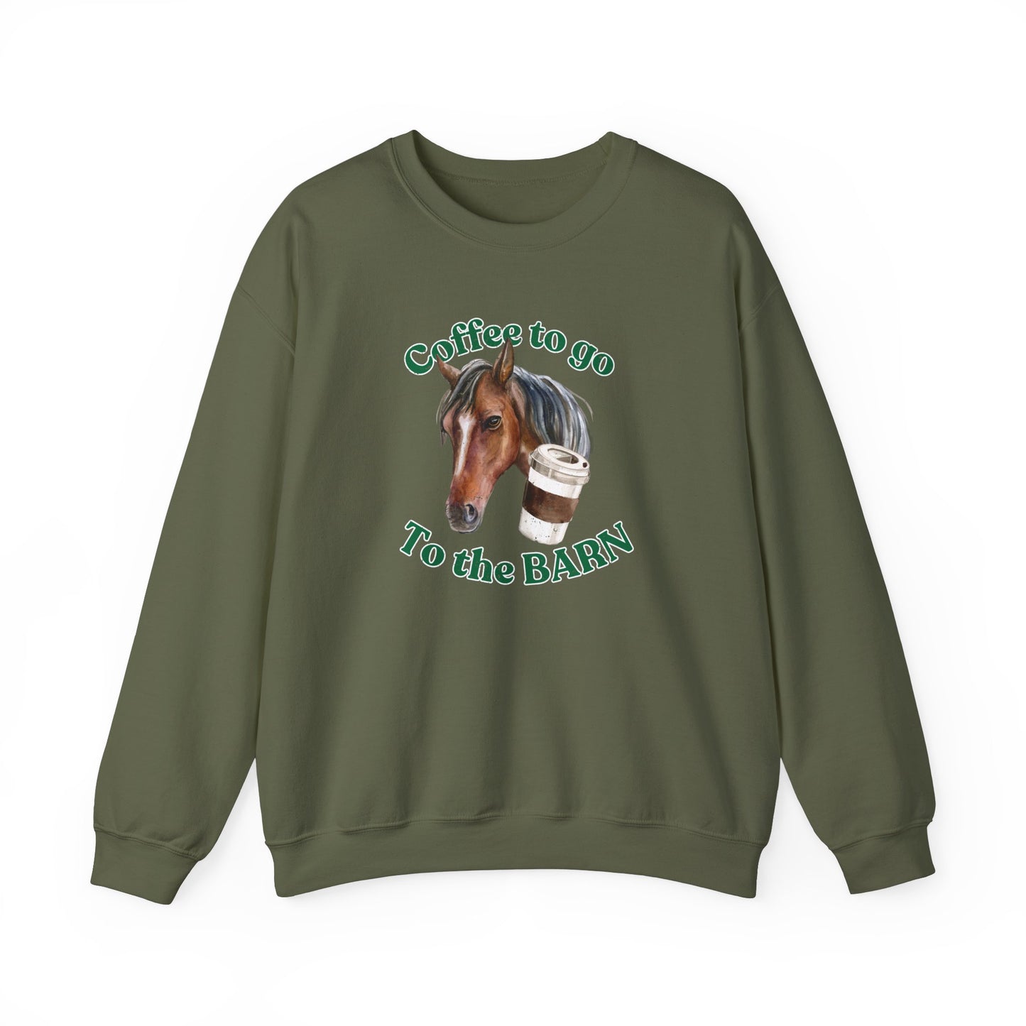 Coffee to the barn bay horse sweatshirt green