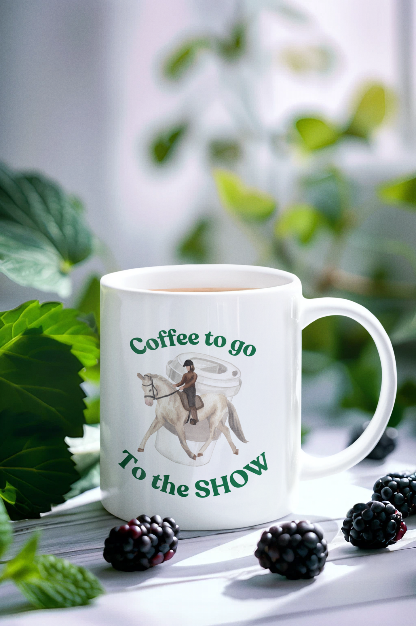 Coffee to the horseshow Dressage white mug bak