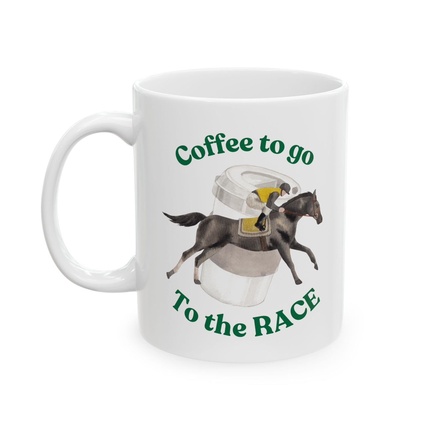 Coffee to the race Horse racing white mug