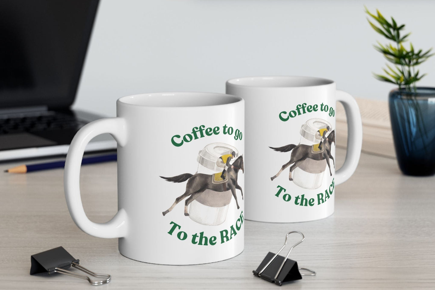 Coffee to the race Horse racing white mug side