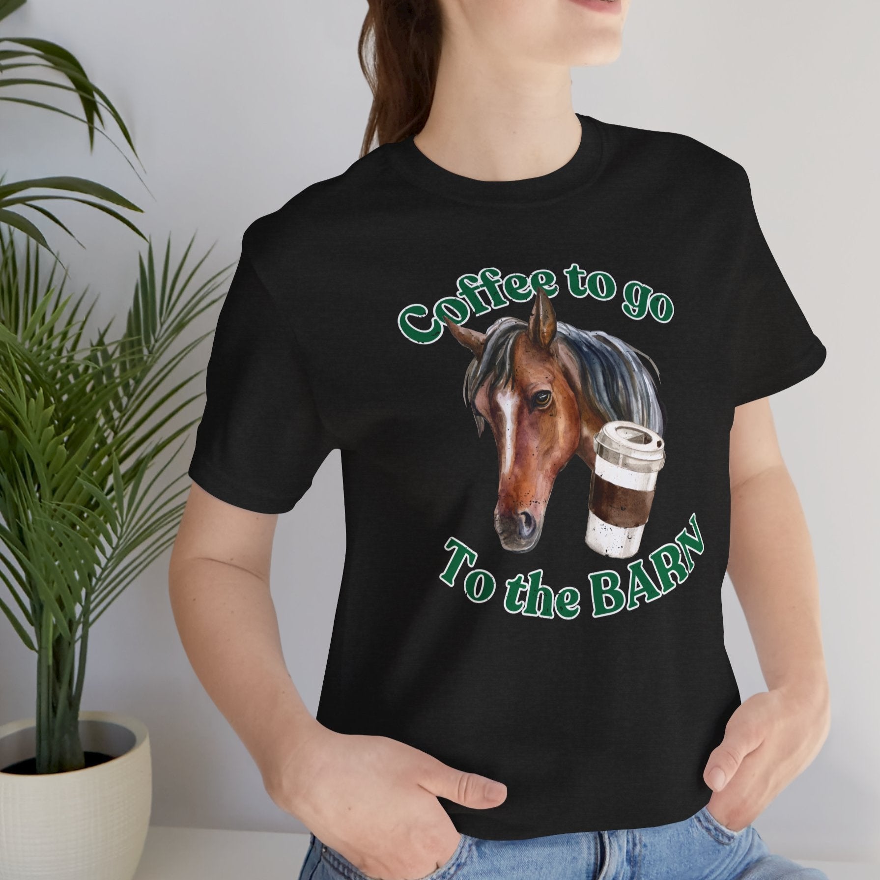 Coffee to the Barn Bay Horse T-shirt black model