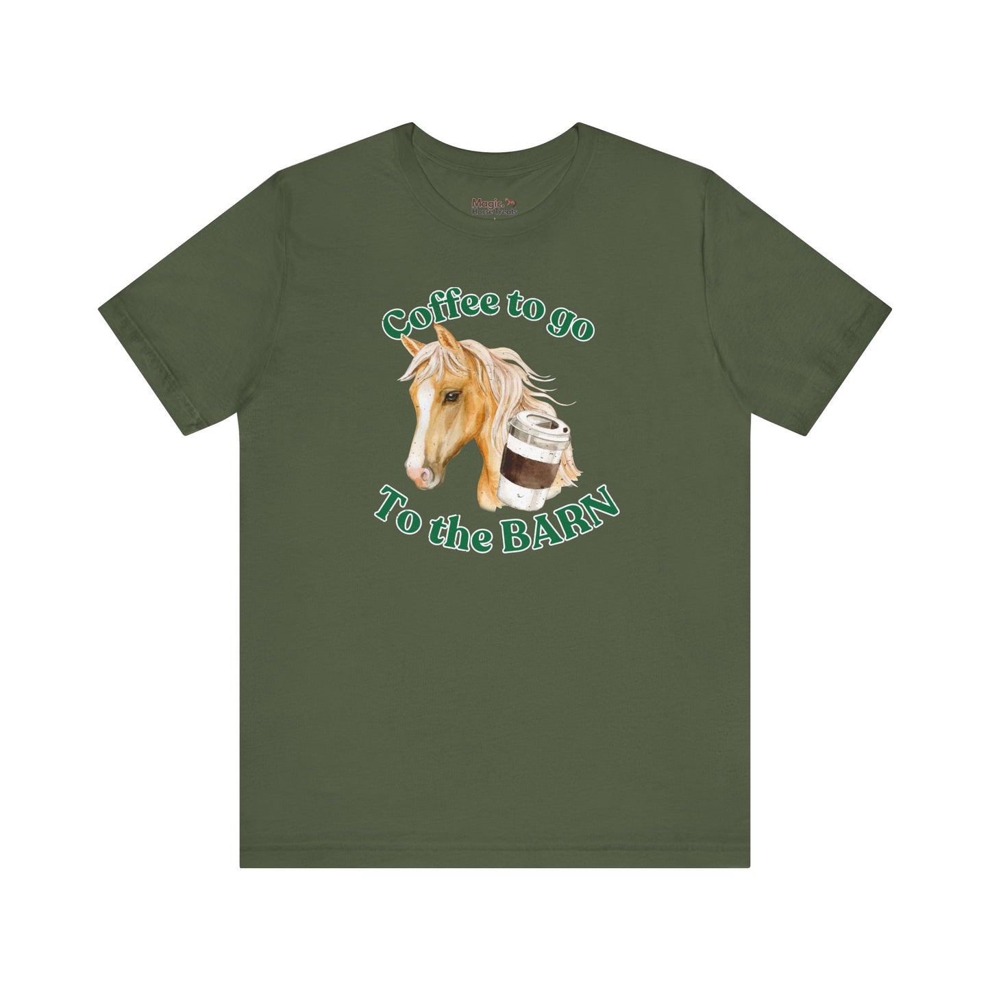 Coffee to the Barn palomino horse T-shirt green