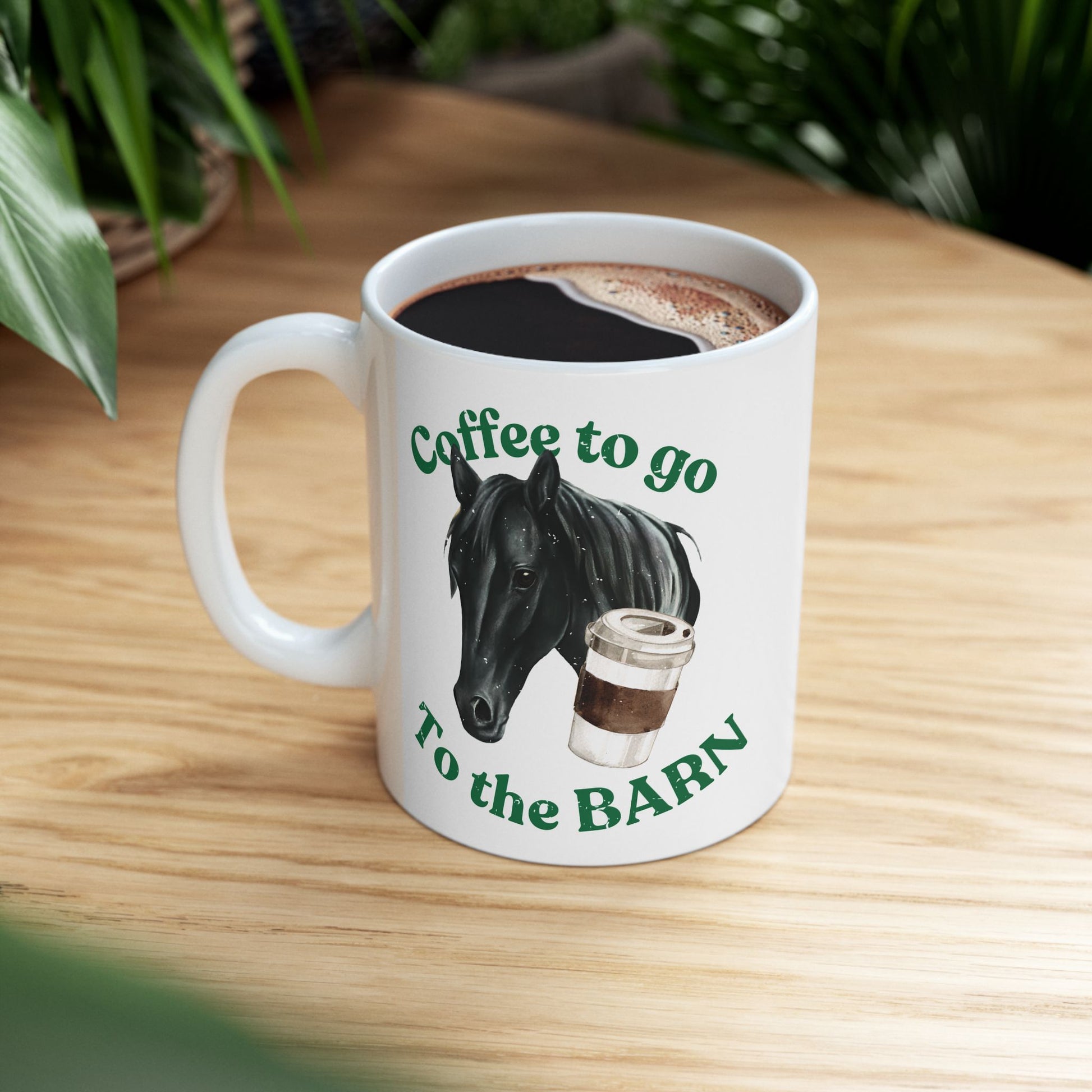 Coffee to the barn Black Horse white mug 11oz